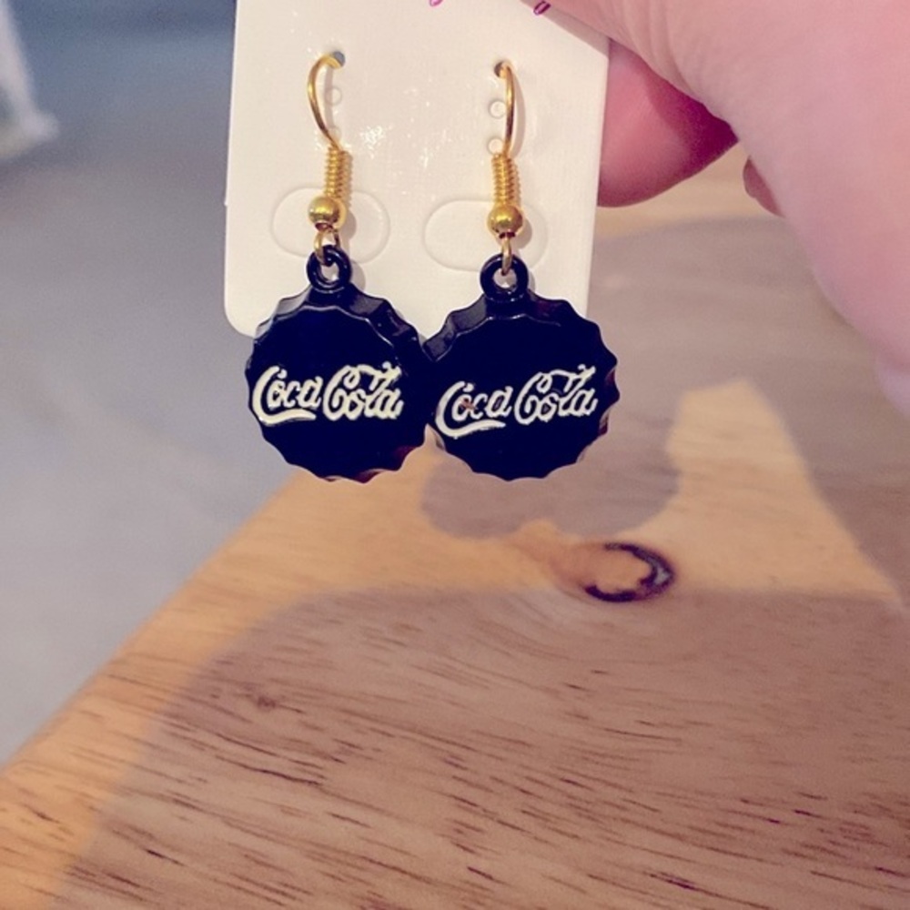 Dangle Coca Cola Bottle Cap Earrings.